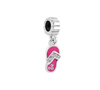 FGT Pink Sandal Slipper Shoe Flip Flops Dangle Charms Compatible with Pandora Moments Bracelets Birthday Summer Vacation Beach Present