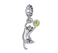 FGT Playing Cat Dangle Charm fits Pandora Charms Bracelet Birthday Jewellery Gift Ginger Tabby Kitten Kitty August Green Birthstone
