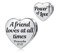 FGT Proverbs 17:17 Bible Quote Verse Heart Charm fits Pandora Charms Bracelets Religion Birthday Bead Gift for Women Daughter Stainless Steel