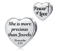 FGT Proverbs 3:15 Bible Quote Verse Heart Charm fits Pandora Charms Bracelets Religion Birthday Bead Gift for Women Daughter Stainless Steel