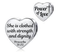 FGT Proverbs 31:25 Bible Quote Verse Heart Charm fits Pandora Charms Bracelets Religion Birthday Bead Gift for Women Daughter Stainless Steel