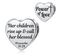 FGT Proverbs 31:28 Bible Quote Verse Heart Charm fits Pandora Charms Bracelets Religion Birthday Bead Gift for Women Daughter Stainless Steel
