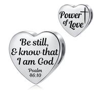 FGT Psalm 46:10 Bible Quote Verse Heart Charm fits Pandora Charms Bracelets Religion Birthday Bead Gift for Women Daughter Stainless Steel