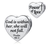 FGT Psalm 46:5 Bible Quote Verse Heart Charm fits Pandora Charms Bracelets Religion Birthday Bead Gift for Women Daughter Stainless Steel
