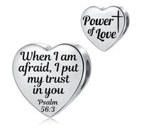 FGT Psalm 56:3 Bible Quote Verse Heart Charm fits Pandora Charms Bracelets Religion Birthday Bead Gift for Women Daughter Stainless Steel