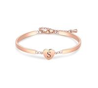 FGT Rose Gold Initial Letter S Heart Charm Bangle Bracelet Christmas Birthday Jewellery Present for Women Daughter Family Sister Adjustable Stainless Steel