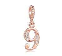 FGT Rose Gold Lucky Number 9 Dangle Charm fits Pandora Charms Bracelets Christmas Anniversary Birthday Jewellery Gift for Women Daughter Sister Friends Niece Granddaughter