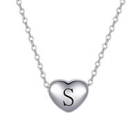 FGT S Initial Letter Silver Heart Pendant Necklace Name Necklaces Valentines Birthday Jewellery Gift for Women Daughter Family Stainless Steel