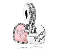 FGT S925 Best Friends Friendship Bestie Dangle Charm Pink Heart Birthday Charms fit Pandora Bracelets Gift for Women Sterling Silver