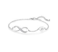FGT Silver Infinity Love Heart Charm Bracelets Lucky Number 13 Birthday Jewelry Gifts for Daughter Women Adjustable Chain