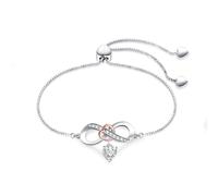 FGT Silver Interlocking Infinity Rose Gold CZ Love Heart Slide Bracelet for Women Christmas Birthday Jewellery Present for Daughter Family Adjustable Stainless Steel