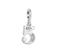 FGT Silver Lucky Number 5 Dangle Charm fits Pandora Charms Bracelets Christmas Anniversary Birthday Jewellery Gift for Women Daughter Sister Friends Niece Granddaughter