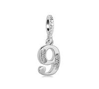 FGT Silver Lucky Number 9 Dangle Charm fits Pandora Charms Bracelets Christmas Anniversary Birthday Jewellery Gift for Women Daughter Sister Friends Niece Granddaughter