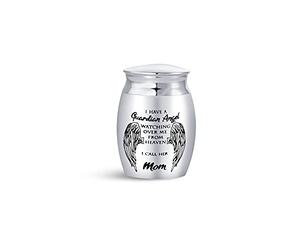 FGT Silver Mini Urns for Ashes Cremation for Mom Funeral Stainless Steel Urns Memorial Keepsake I Have a Guardian Angel Watching Over Me From Heaven