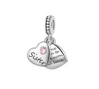 FGT Sister Double Pink Heart Split Dangle Charm fits Pandora Charms Bracelets I Love You Moon and Back Christmas Birthday Jewellery Gift for Women Friendship Best Friends