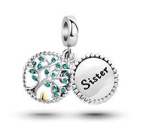 FGT Sister Family Tree Dangle Charm fits Pandora Bracelets Christmas Green Crystal Tree of Life Mum Girls Women Birthday
