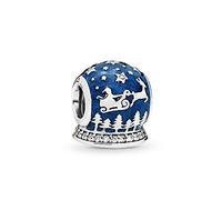 FGT Snow Globe Christmas Night Ball Charm Compatible with Pandora Bracelets Santa Deer Moose Star Moon Blue S925