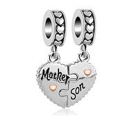 FGT Son Mother Love Heart 2Pcs Dangle Charm Compatible with Pandora Charms Bracelets Women Children Mum Family Mothers Day Birthday