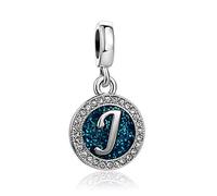 FGT Sparkling Blue Initial J Letter Dangle Charm fits Pandora Charms Bracelets Christmas Birthday Personalized Name Jewellery Gift for Women Family Daughter Sister