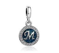 FGT Sparkling Blue Initial M Letter Dangle Charm fits Pandora Charms Bracelets Christmas Birthday Personalized Name Jewellery Gift for Women Family Daughter Sister