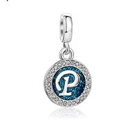 FGT Sparkling Blue Initial P Letter Dangle Charm fits Pandora Charms Bracelets Christmas Birthday Personalized Name Jewellery Gift for Women Family Daughter Sister