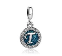 FGT Sparkling Blue Initial T Letter Dangle Charm fits Pandora Charms Bracelets Christmas Birthday Personalized Name Jewellery Gift for Women Family Daughter Sister
