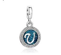 FGT Sparkling Blue Initial U Letter Dangle Charm fits Pandora Charms Bracelets Christmas Birthday Personalized Name Jewellery Gift for Women Family Daughter Sister