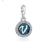 FGT Sparkling Blue Initial V Letter Dangle Charm fits Pandora Charms Bracelets Christmas Birthday Personalized Name Jewellery Gift for Women Family Daughter Sister