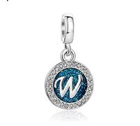 FGT Sparkling Blue Initial W Letter Dangle Charm fits Pandora Charms Bracelets Christmas Birthday Personalized Name Jewellery Gift for Women Family Daughter Sister