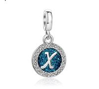 FGT Sparkling Blue Initial X Letter Dangle Charm fits Pandora Charms Bracelets Christmas Birthday Personalized Name Jewellery Gift for Women Family Daughter Sister
