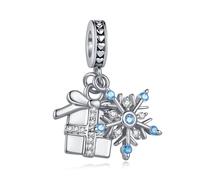 FGT Sparkling Gift Box Blue Snowflake Dangle Charm fits Pandora Charms Bracelets Christmas Birthday Jewellery Present for Women Daughter Sister Niece Granddaughter