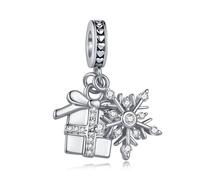 FGT Sparkling Gift Box Clear Snowflake Dangle Charm fits Pandora Charms Bracelets Christmas Birthday Jewellery Present for Women Daughter Sister Niece Granddaughter
