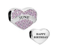 FGT Sparkling June Purple Cubic Zirconia Birthstones Love Heart Charm fits Pandora Charms Bracelets Birthday Jewellery Gift for Women Jun