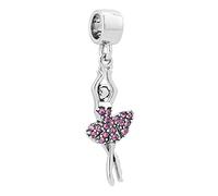 FGT Sparkling October Birthstones Ballet Dancer Dangle Charm fits Pandora Charms Bracelets Birthday Jewellery Gift Daughter Pink CZ