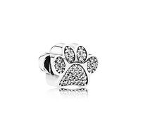 FGT Sparkling Paw Print Sterling Silver Charm fits Pandora Charms Bracelets Birthday Bead Gift for Women Daughter Dog Cat Pet Lover Clear CZ