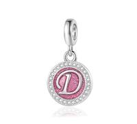 FGT Sparkling Pink Initial D Letter Dangle Charm fits Pandora Charms Bracelets Christmas Birthday Personalized Name Jewellery Gift for Women Family Daughter Sister