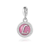 FGT Sparkling Pink Initial L Letter Dangle Charm fits Pandora Charms Bracelets Christmas Birthday Personalized Name Jewellery Gift for Women Family Daughter Sister