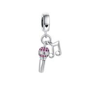 FGT Sparkling Red Microphone Music Note Dangle Charm fits Pandora Charms Bracelets Christmas Birthday Jewellery Present for Women Daughter Sister Niece Granddaughter