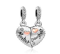 FGT Splittable Mother Daughter Heart Dangle Charm fits Pandora Charms Bracelets Christmas Birthday Jewellery Gift for Women Mother's Day