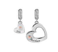 FGT Splittable Mother Son Love Heart Dangle Charm fits Pandora Charms Bracelets Birthday Mothers Day Jewellery Gift for Mum