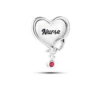 FGT Stethoscope Love Heart Red CZ Nurse Cap Caduceus RN Snake God Hermes Dangle Charm Compatible with Pandora Charms Bracelets Family Women