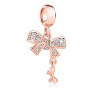 FGT Two Bowknots Rose Gold Silver Twotone Charm Compatible with Pandora Moments Bracelets Women Christmas Family Daughter Sister