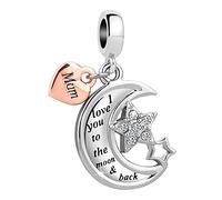 FGT Two-tone Mum Heart Dangle Charms fits Pandora Charms Bracelets Birthday Jewellery Gift I Love You to the Moon and Back