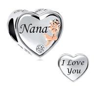 FGT Two-tone Rose Gold Nana Love Heart Charm fits Pandora Charms Bracelets Anniversary Christmas Birthday Jewellery Gift for Women Granddaughter Grandma Grandmother