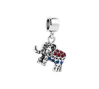 FGT Women Lucky Elephant Charms Compatible with Pandora Moments Bracelets Thai Animal Dangle Charm Red Clear Cyrstal