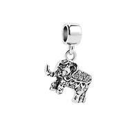 FGT Women Lucky Elephant Charms Compatible with Pandora Moments Bracelets Thai Animal Dangle Charm Red Clear Cyrstal