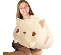 FGTLJ Cuddly Chubby White Cat Plush Soft Hugging Pillow Decor, 23.6Inch Kitty Cat Stuffed Animal Cuddle Kitten Gifts for Birthday/Xmas