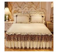 FGUJSUR Lace Bed Skirt Height 45cm Velvet Queen/King Size Sheets Set Duvet Cover and Pillowcases(Beige 2,180x220cm 1 Pc)