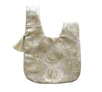 FGUJSUR Small Crochet Wristlet Handbag Tassel Wrist Bag Tassel Pendant Embroidery Hanfu Handbag ATemperament Simple Purse Handbags Small Gift Pouch For Women(Champagne)