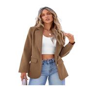 FGUJSUR Women's Blazer Autumn Winter Lapel Single-Breasted Long-Sleeved Pocket Slim Solid Color Suit Jacket Office Lady(Khaki,M)